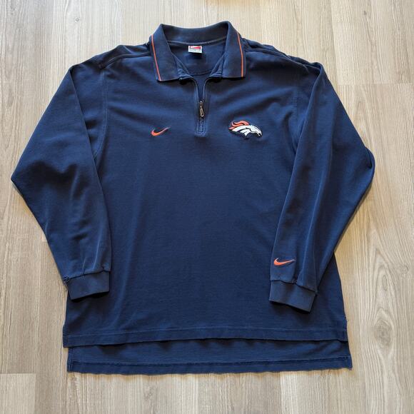 Men's Vintage 90's Nike Denver Broncos 1/4 Zip Pullover Long Sleeve Shirt Sz L - Picture 1 of 7